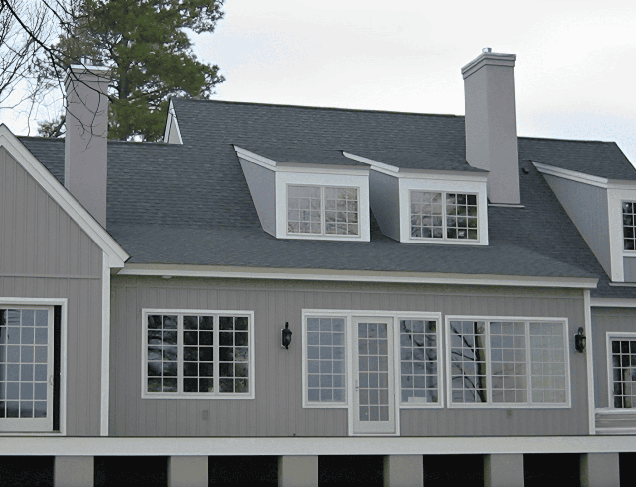 Gray house with large windows