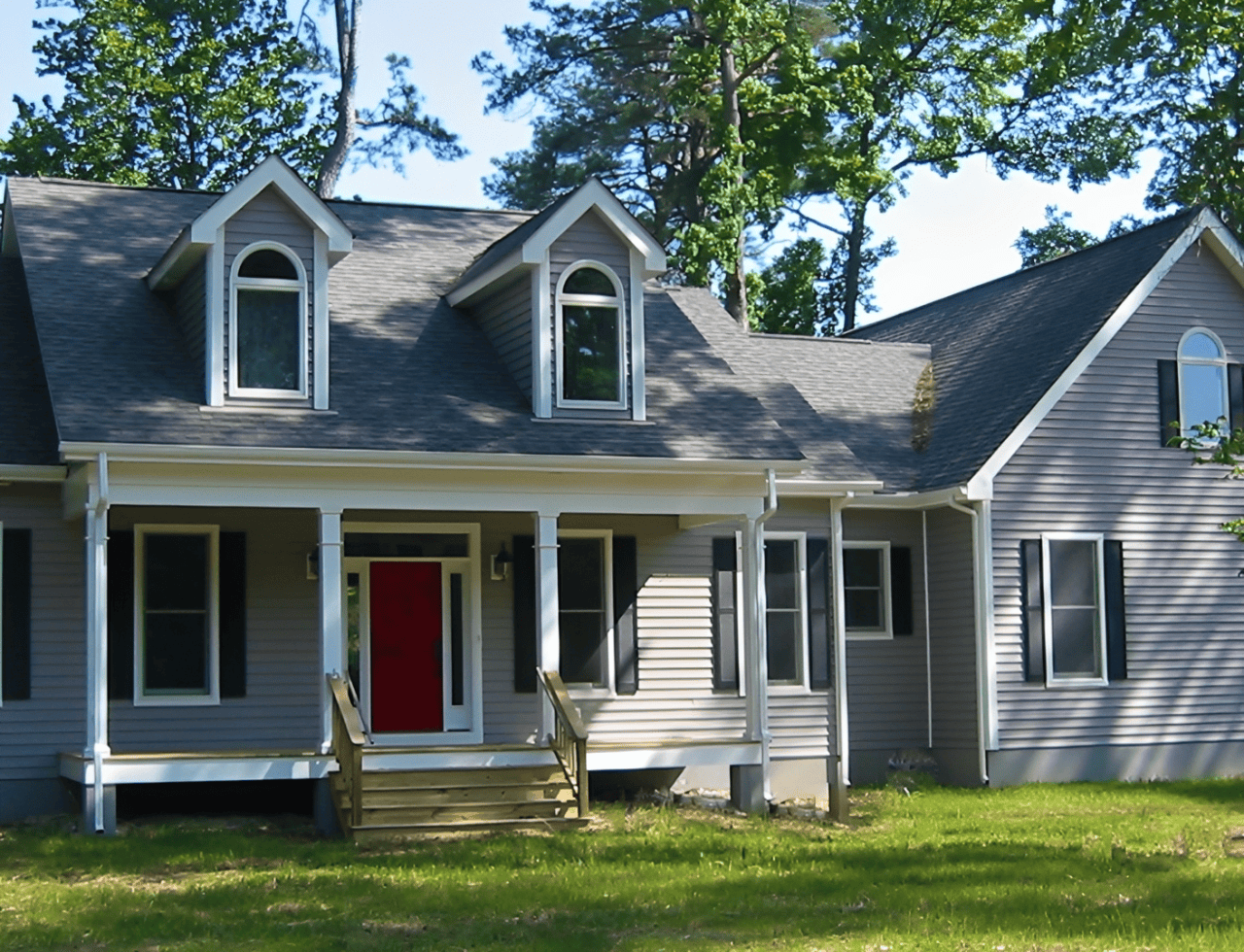 Suburban home surrounded by trees