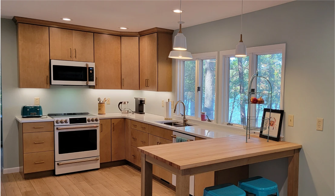Light-filled kitchen with island table